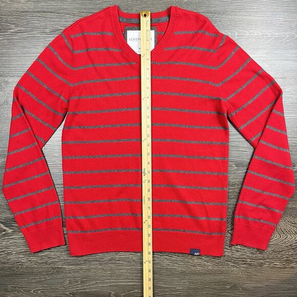Aeropostale Y2K A87 Red Gray Striped Long Sleeve V-Neck Wool Blend Med Sweater - Picture 5 of 9